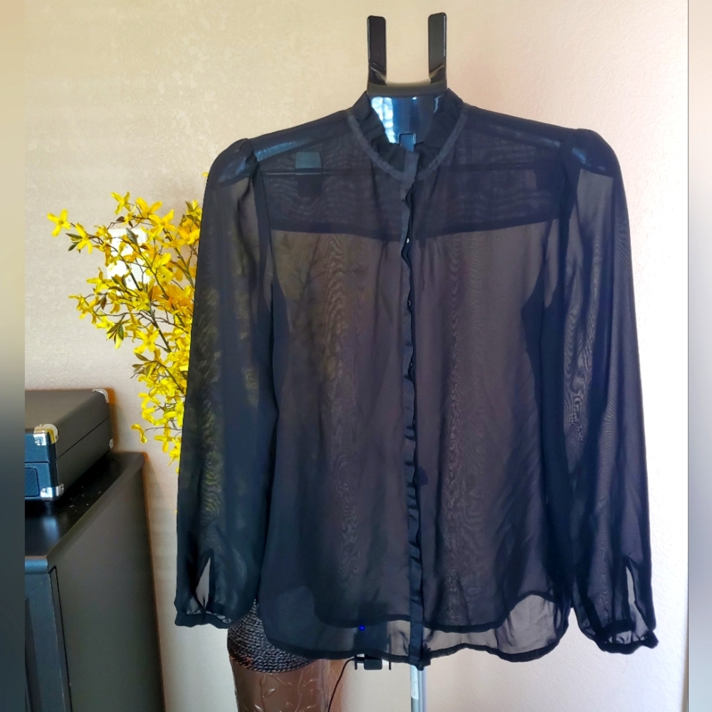 button down long sleeve black sheer shirt